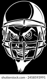 white silhouette of devil or satan American football sports mascot on black background