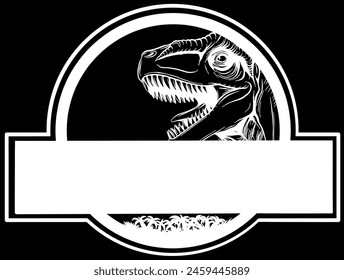 white silhouette of dinosaur logo park on black background vector illustration