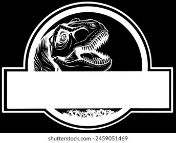 white silhouette of Dinosaur T-Rex dinosaur vector on black background