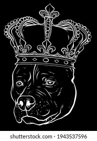 white silhouette of Dog with crown illustration on black background