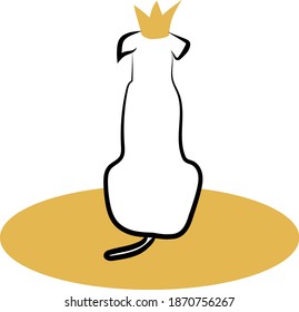 
White silhouette of a dog in a crown on a mat
