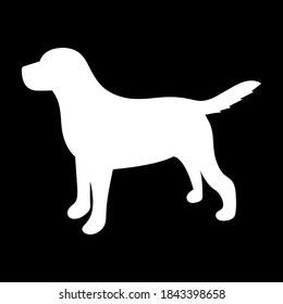 White silhouette of a dog on a black background. Vector illustration.	