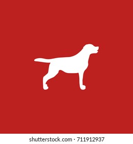 White Silhouette Dog on Red Background. Vector illustration design