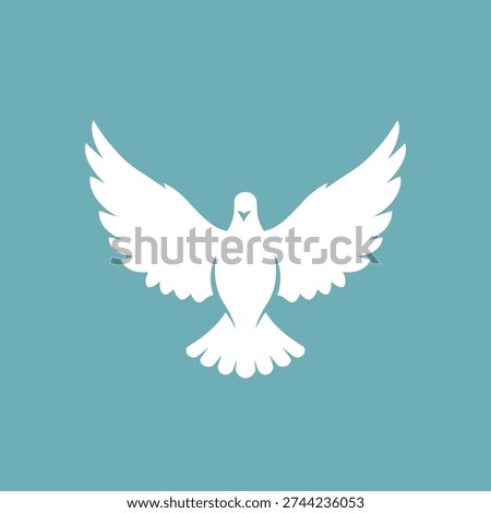 White silhouette of a dove with outstretched wings against a teal blue background