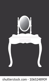 White silhouette of dressing table with mirror, vector