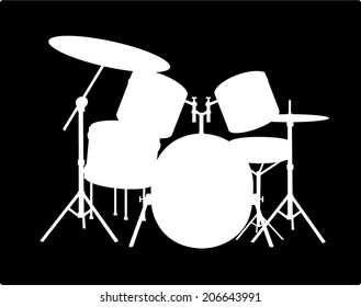 White silhouette drum-type installation on a black background, vector art image illustration
