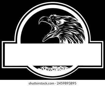 white silhouette of eagle head logo on black background vector illustration design