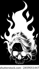 white silhouette of Flames skull horror evil burn hot on black background