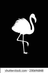 White silhouette of flamingo on black background