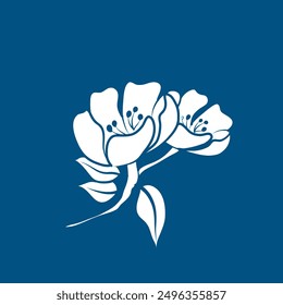 White silhouette flower on blue background, create fabric, wallpaper