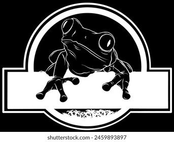white silhouette of frog mascot logo on black background design vector illustration