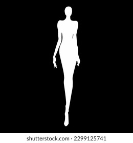 Weiße Silhouette eines weiblichen Full Body Mannequin auf schwarzem Hintergrund