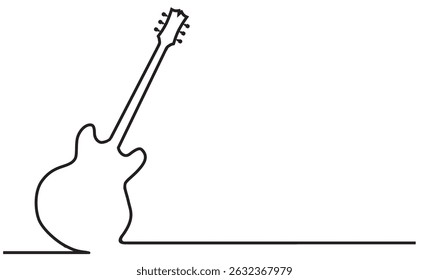 A white silhouette of a generic guitar shape set with a black outline