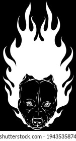 white silhouette of head of Bull Dog with Flame vector