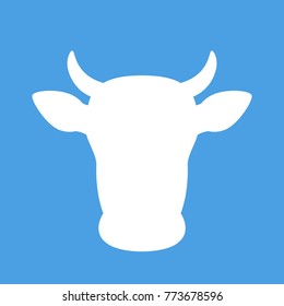 White silhouette of the head of a cow. vector illustration isolated on blue background