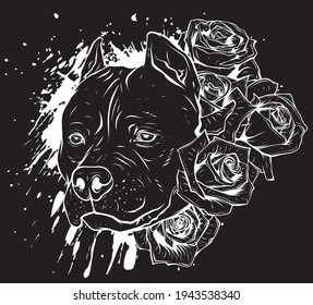 silueta blanca de perro cabeza con ilustración vectorial de rosas