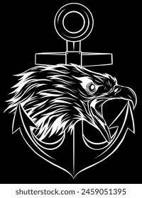 white silhouette of head eagle with anchor on black background