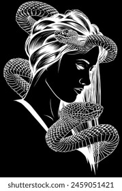 white silhouette of head girl and snake