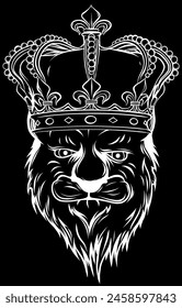 white silhouette of Heraldic Lion Head with corwn on black background