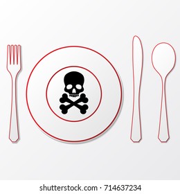 White silhouette of knife, fork and spoon and plate