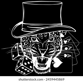 white silhouette of Leopard head on black background Panthera pardus, big cat, wild animal vector