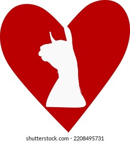 White Silhouette Of A Llama In The Middle Of A Read Heart. Llama Love