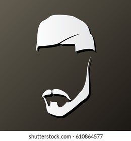 white silhouette of man haircut with beard and mustache on black square background