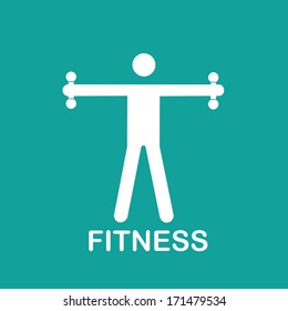 a white silhouette of a man with some weights