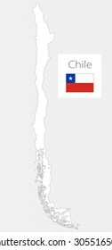 White silhouette map of Chile on a gray background. South America