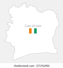 White silhouette map of Cote d'Ivoire on a gray background