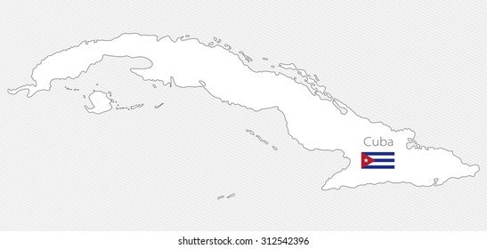 White silhouette map of Cuba on a gray background. North America