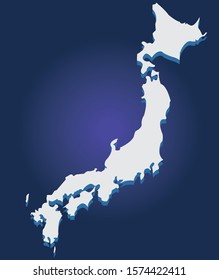 White silhouette of the Map of Japan on the blue background