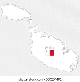 White silhouette map of Malta on gray background