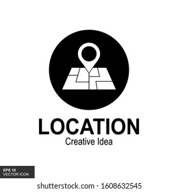 White silhouette map marker icon. Vector illustration