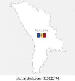 White silhouette map of Moldavia on a gray background. Europe