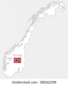 White silhouette map of Norway on gray background