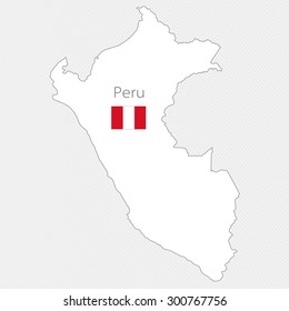 White silhouette map of Peru on a gray background. South America