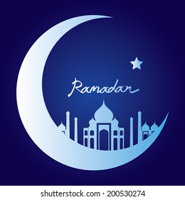  white silhouette of masjid on moon, ramadan