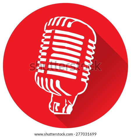 White silhouette of a microphone in a flat icon vector