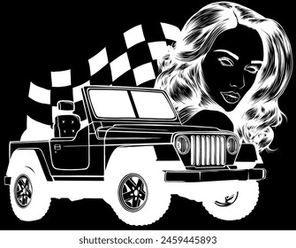 white silhouette of military jeep on black background, Silhouette of jeep, Vector illustration of vehicle icon