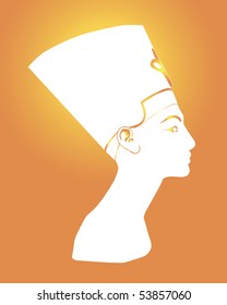 White silhouette Nefertiti on an orange background