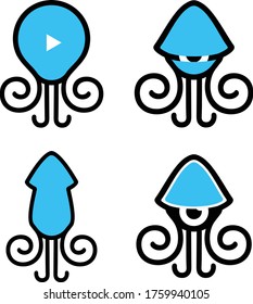 white silhouette of octopus Vector illustration.