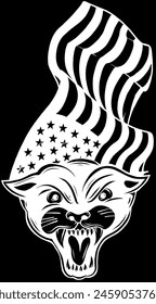 white silhouette of panther with america flag on black background