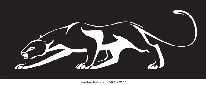 White silhouette of panther on black background. Vector illustration.