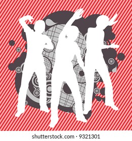 white silhouette of people dancing  - red vector