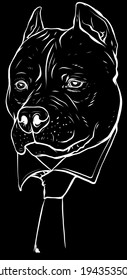 white silhouette of pitbull head with necktie vector illustration