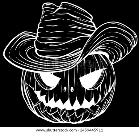 white silhouette of Pumpkin head on black background design illustration as a cowboy