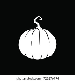 White silhouette of pumpkin isolated on black background. Vector illustration, icon, clip art. 