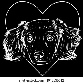 white silhouette of puppy head dog in heart vector illustration