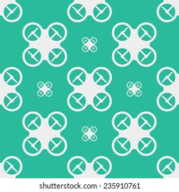 white silhouette quadrocopter seamless pattern. green vector background
